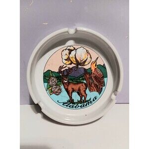 Alabama Deer White Ceramic Ashtray 3.5"